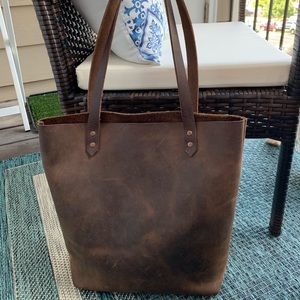 Genuine Distressed leather brown leather tote.